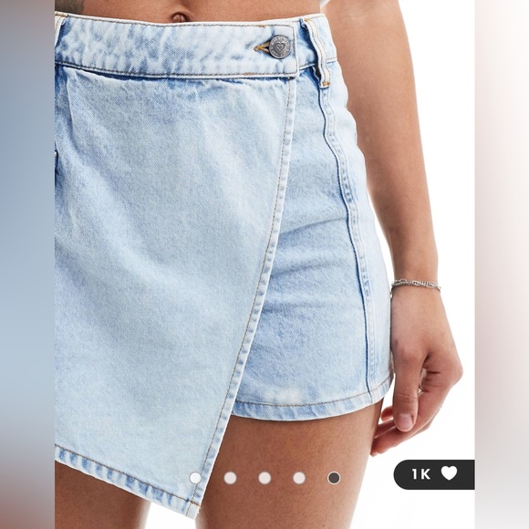 ASOS wrap over denim skort in mid blue wash - Picture 3 of 3